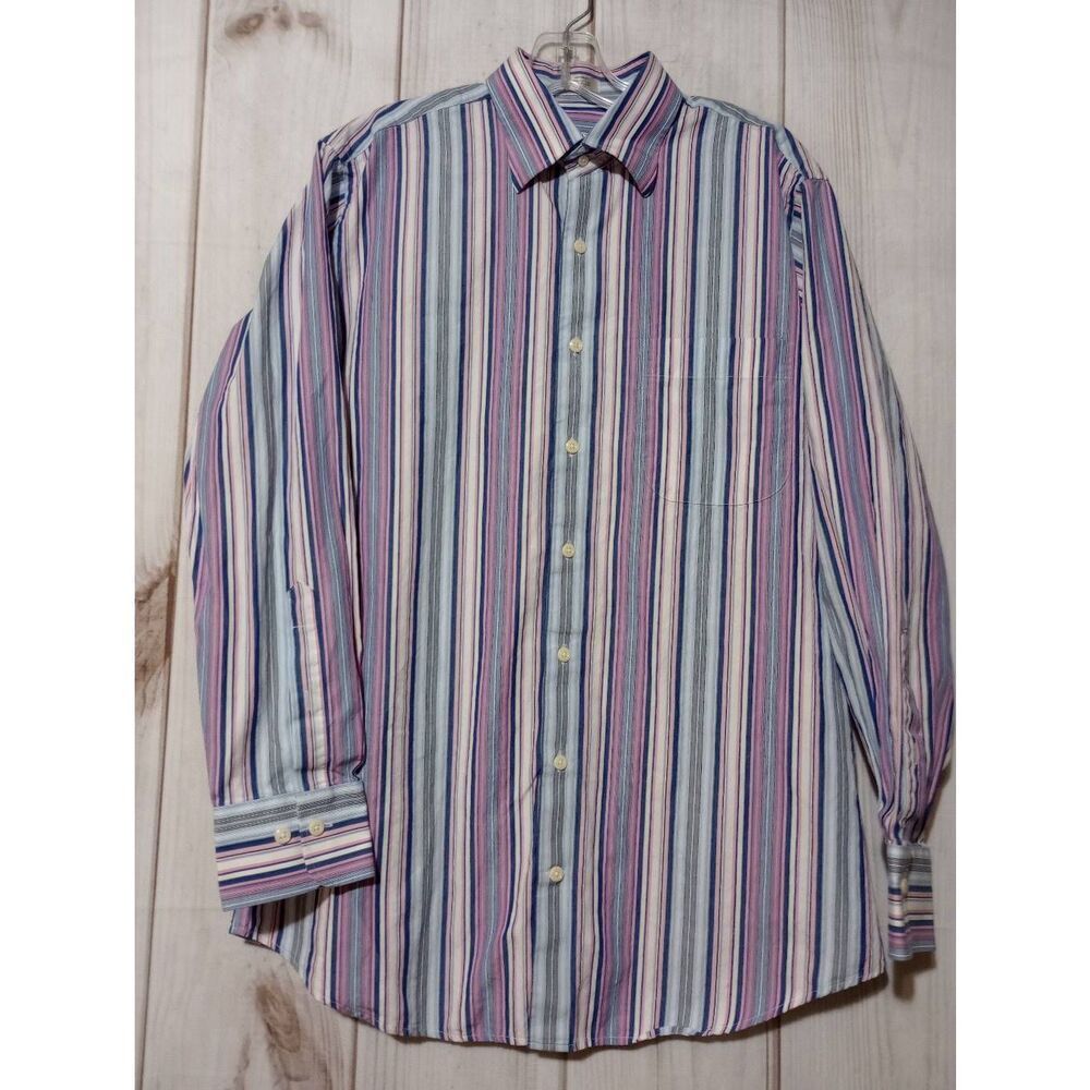 Peter Millar Shirt Men's Medium Blue Pink Button Front Long Sleeve 100% Cotton